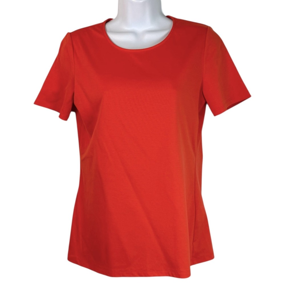 Lafayette 148 Womens Cotton Rib T-Shirt Sz S Orange Quiet Luxury Old Money